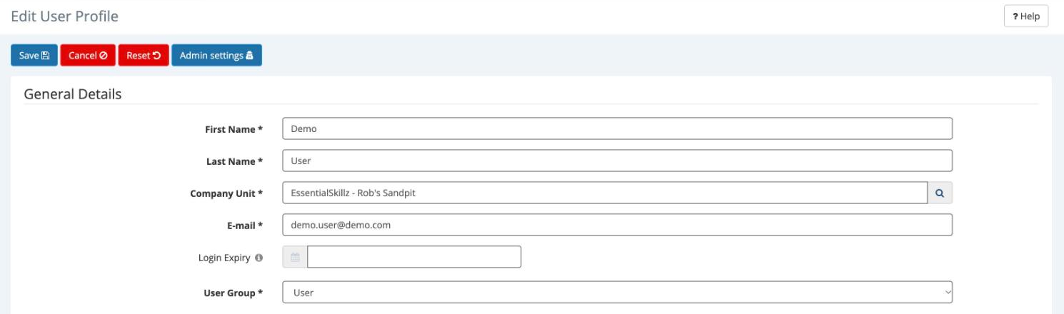 The Edit User Profile page with the E-mail field