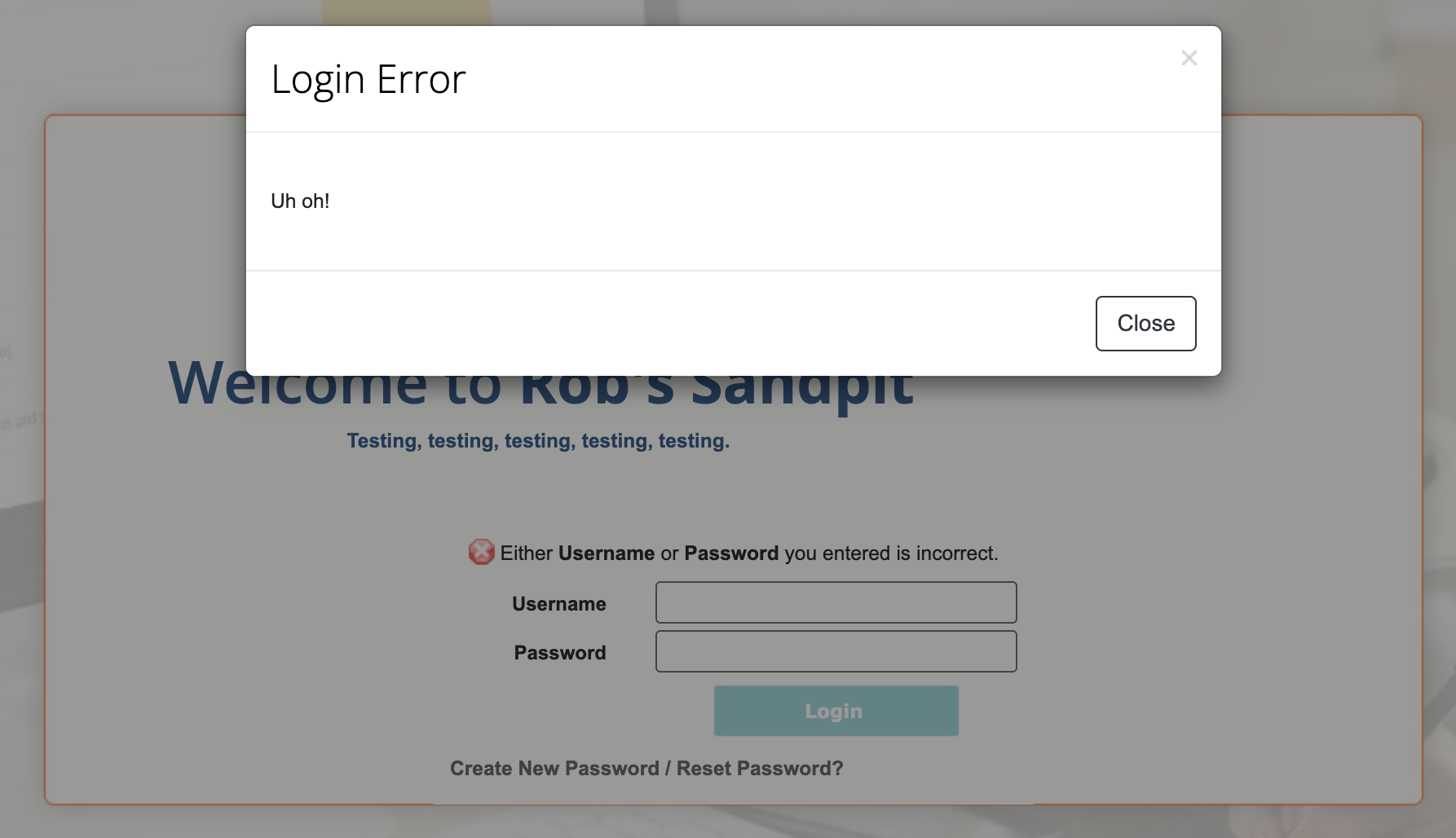 The Login Error message a learner sees