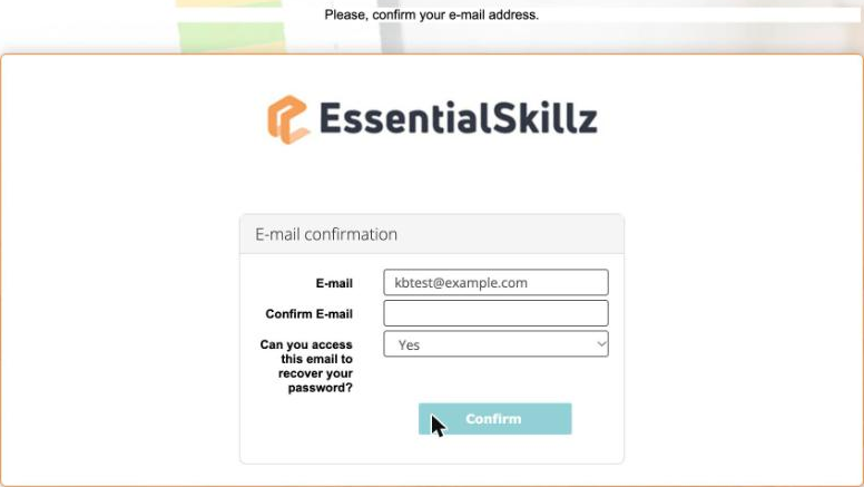 The WorkWize E-mail confirmation screen