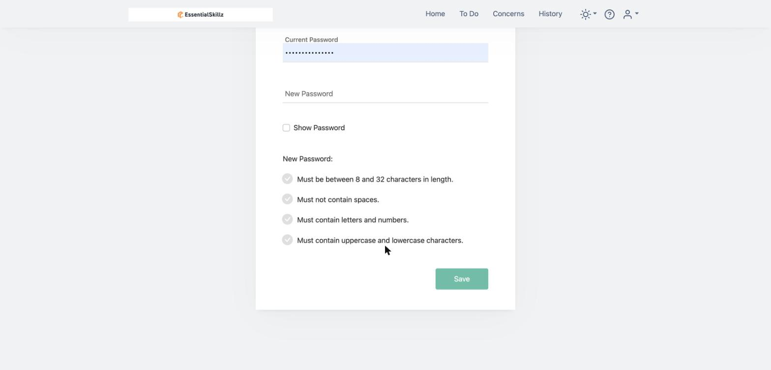 The WorkWize Change Password tab