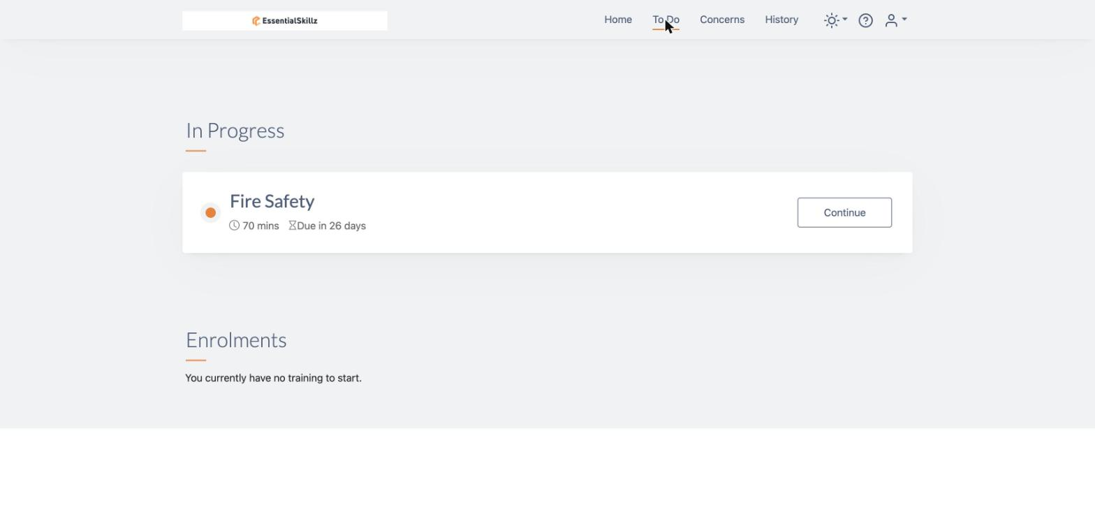 The WorkWize To Do page showing training to complete